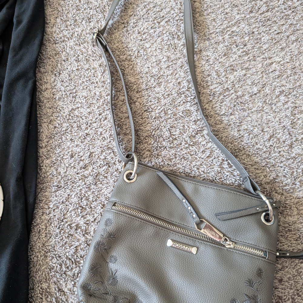 Fossil Embroidered Gray Crossbody Bag